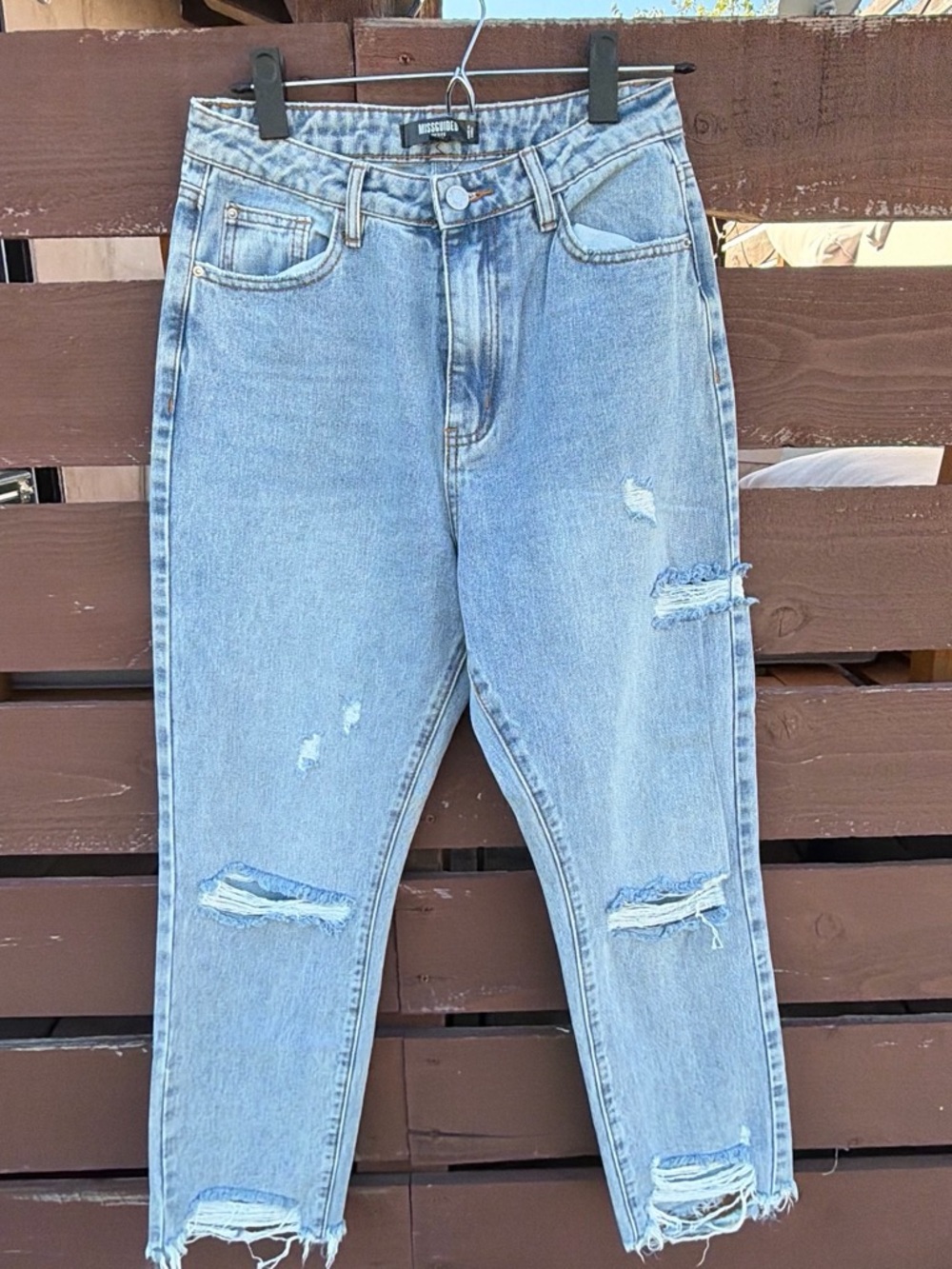 Missguided Petite Light Blue Distressed High-Rise Women's Jeans